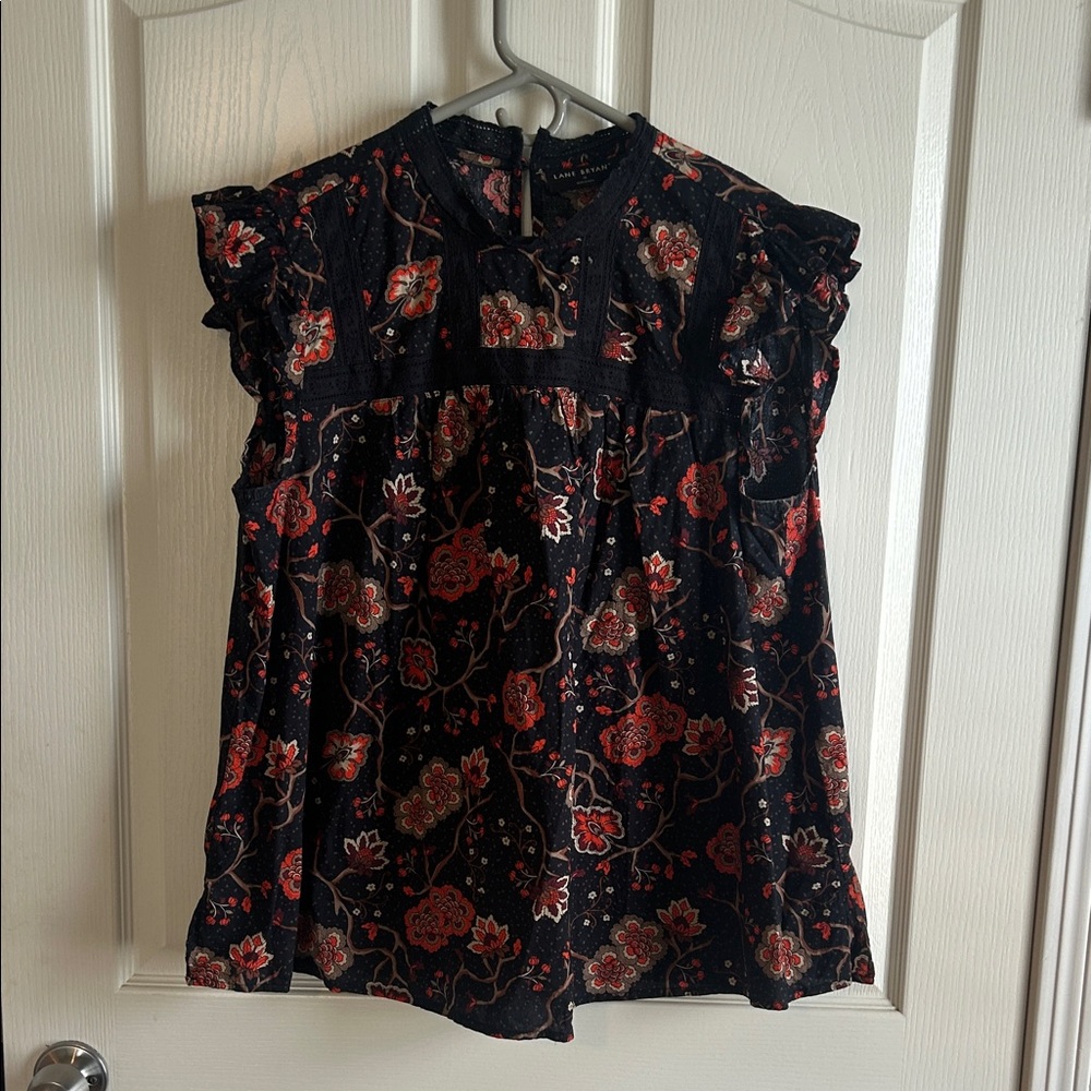 Lane Bryant Black and Red Floral Blouse